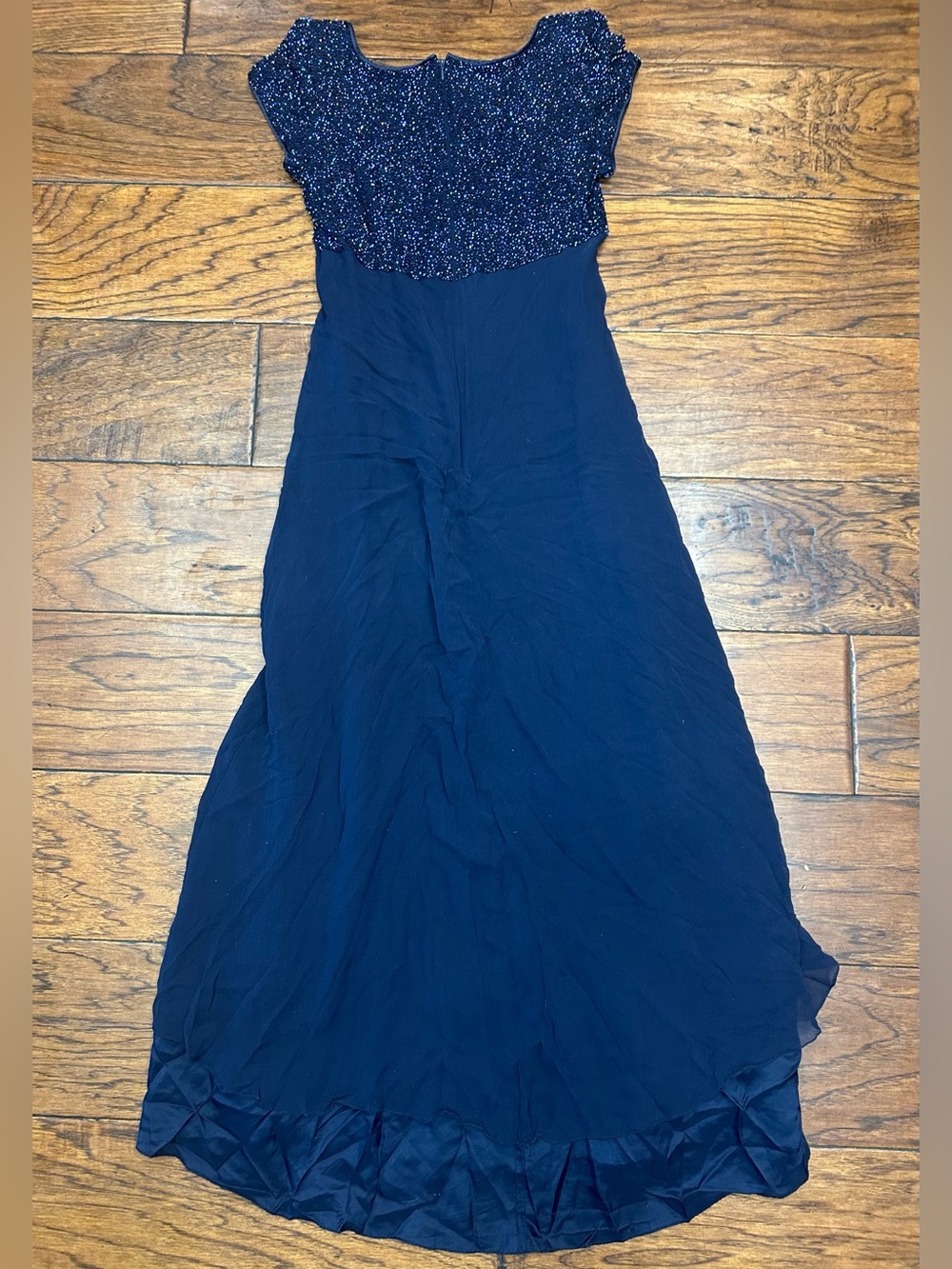 Bieff BASIX David York Vintage Navy Beaded Silk Cap-Sleeve Maxi Dress - Picture 5 of 5